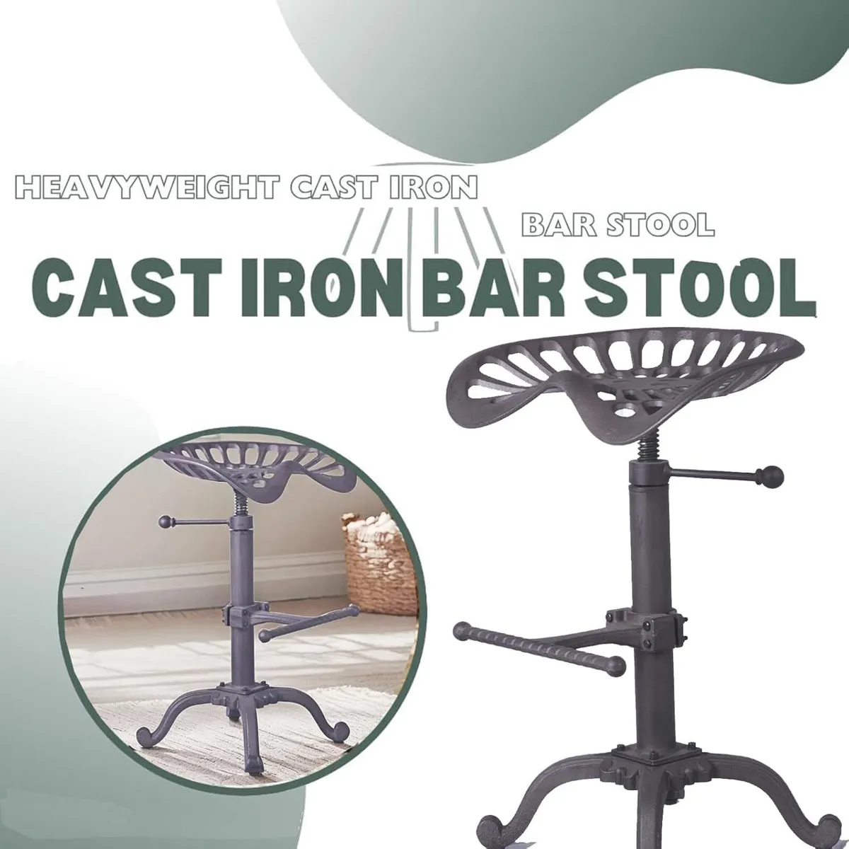 Vintage Industrial Bar Stools Cast Iron Tractor - Image 3