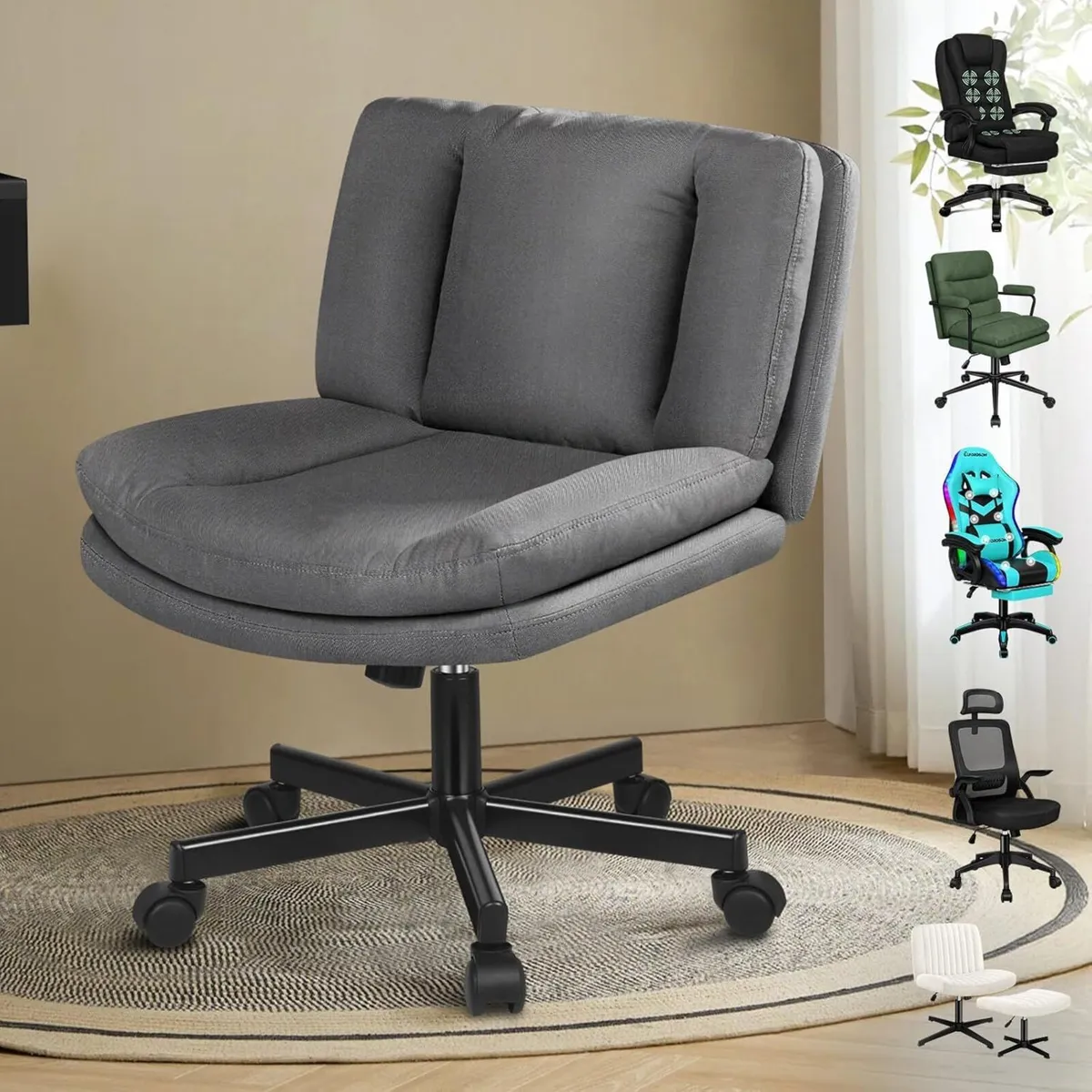 Cross Legged Office Chair Wide Seat Armless Desk - Image 1