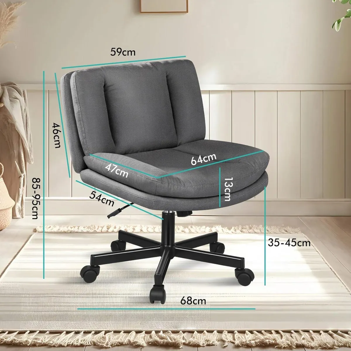 Cross Legged Office Chair Wide Seat Armless Desk - Image 2