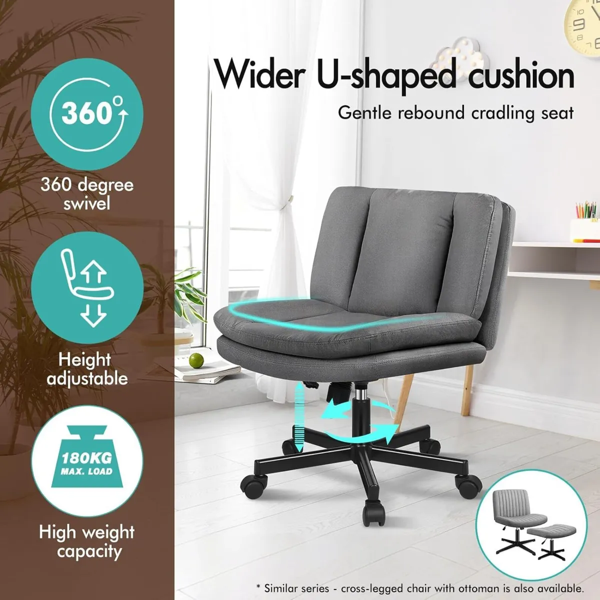 Cross Legged Office Chair Wide Seat Armless Desk - Image 4