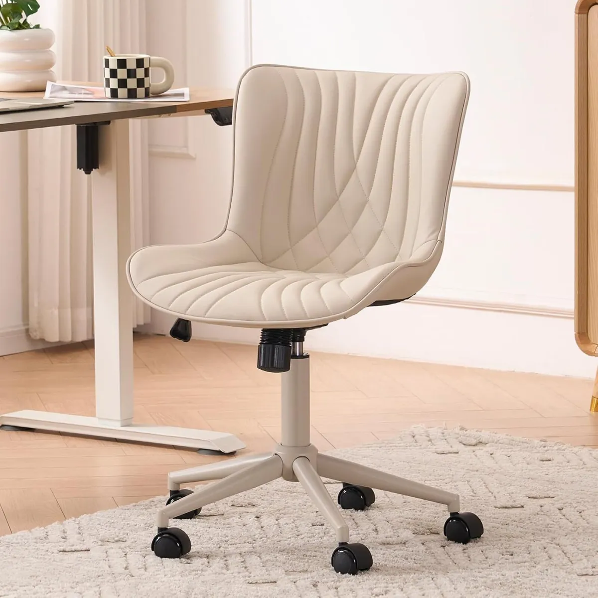 Office Chair Adjustable Ergonomic Desk Armless PU - Image 1