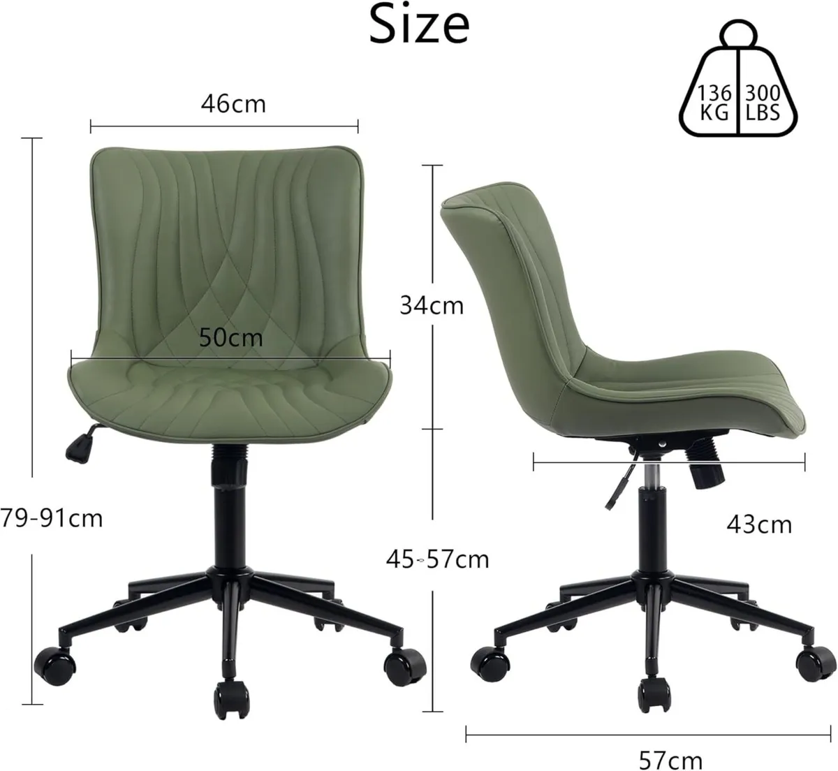 Office Chair Adjustable Ergonomic Desk Armless PU - Image 2