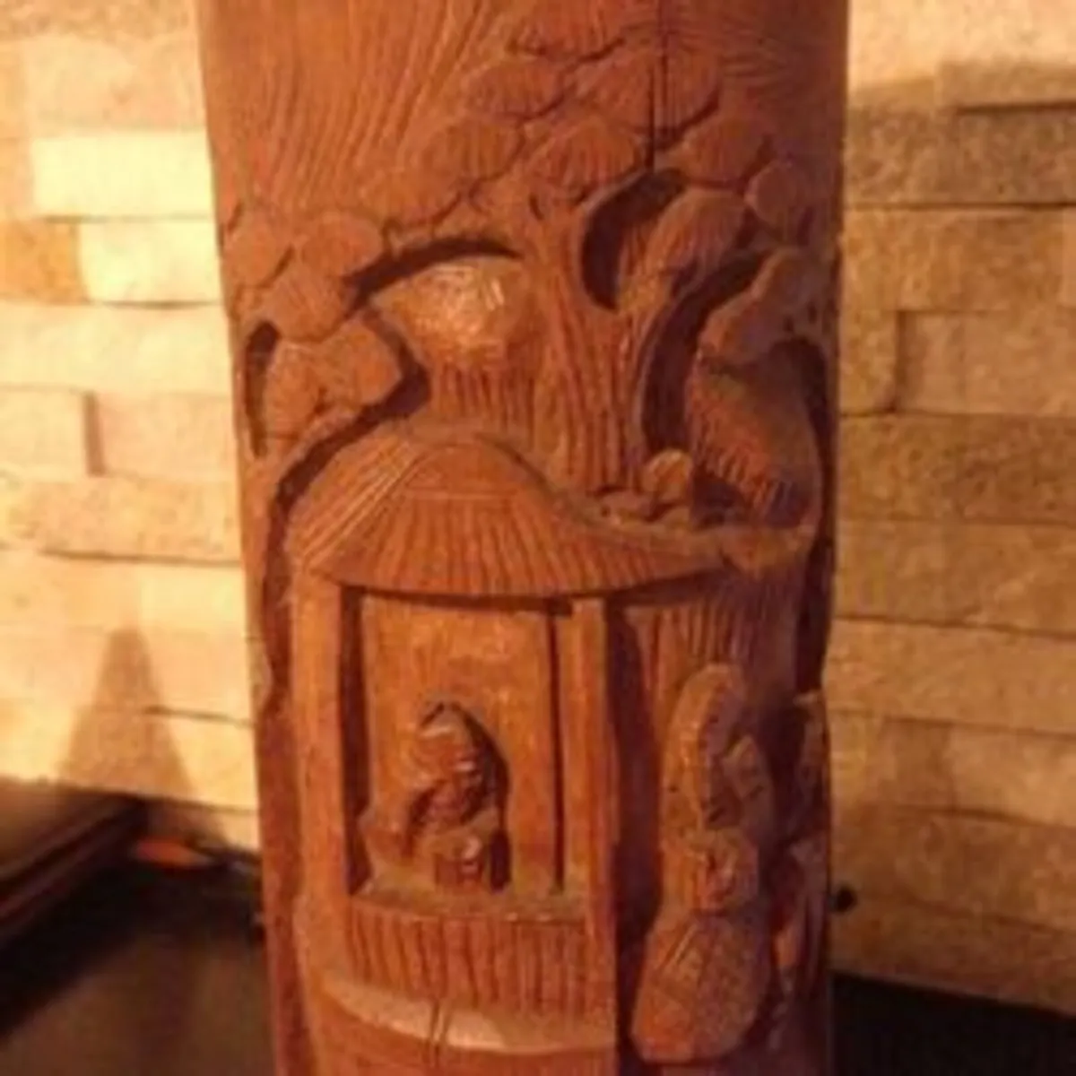 Antique hand-carved Bamboo pot - Image 1