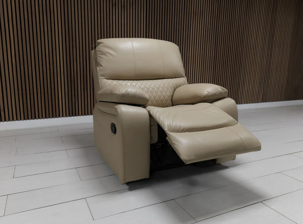 Rita Beige Manual Leather Recliner Sofa - Image 3