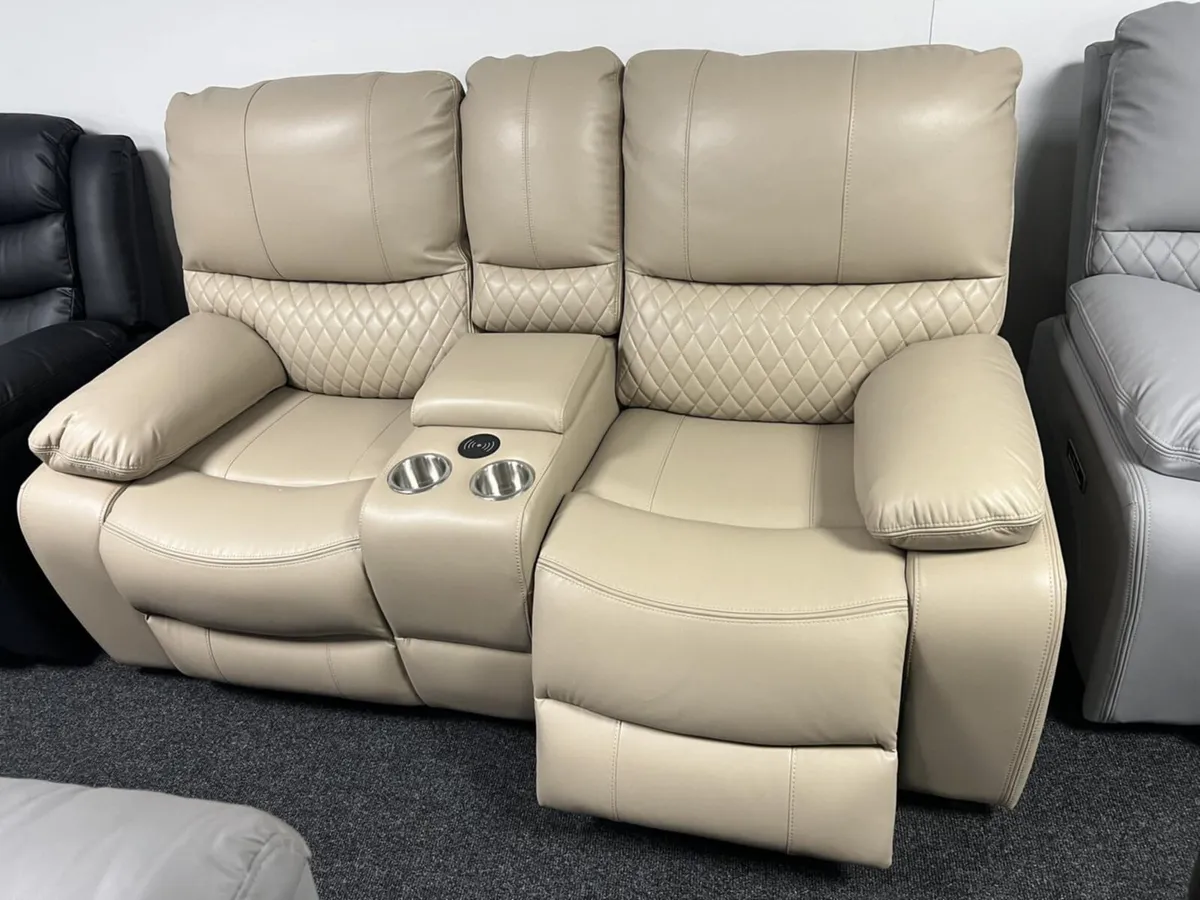 Rita Beige Manual Leather Recliner Sofa - Image 4