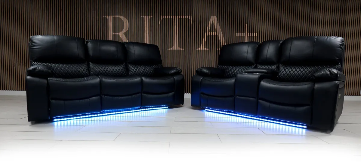Rita Black Electric Leather Recliner Sofa Set - Image 1