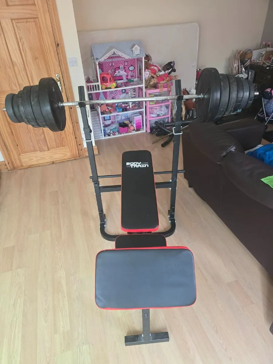 Bench & barbell & weights plates 60kg - Image 1