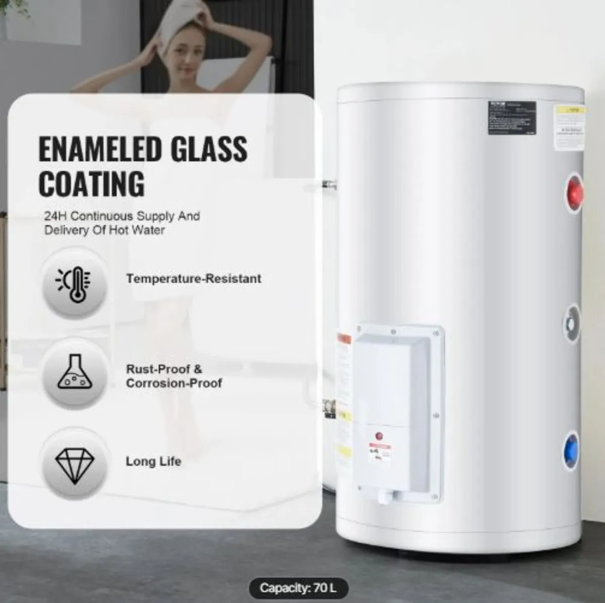 Electric Water Heater, 18 Gallon Tank Instant Hot - Image 3