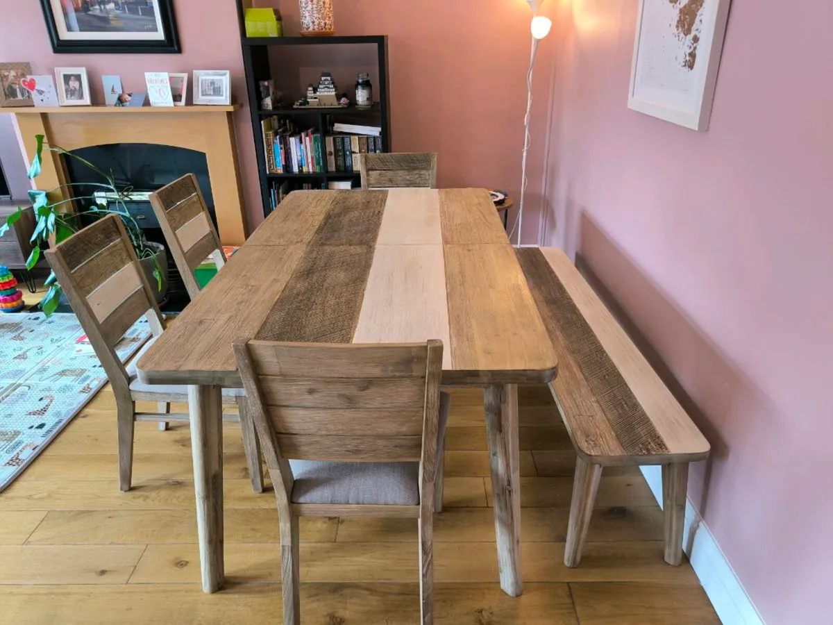 Extendable Dining Table, 4 Dining Chairs, Bench - Image 2