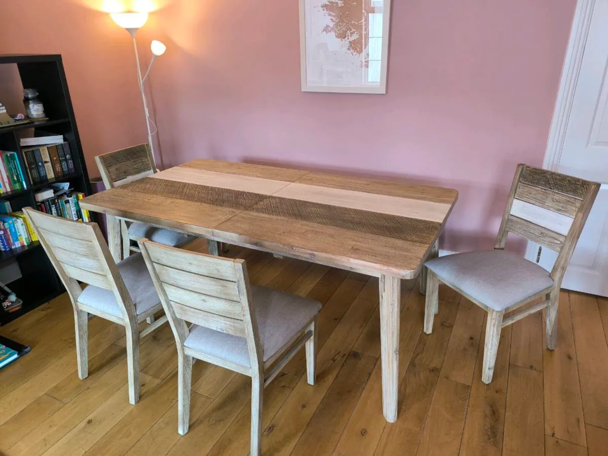 Extendable Dining Table, 4 Dining Chairs, Bench - Image 3