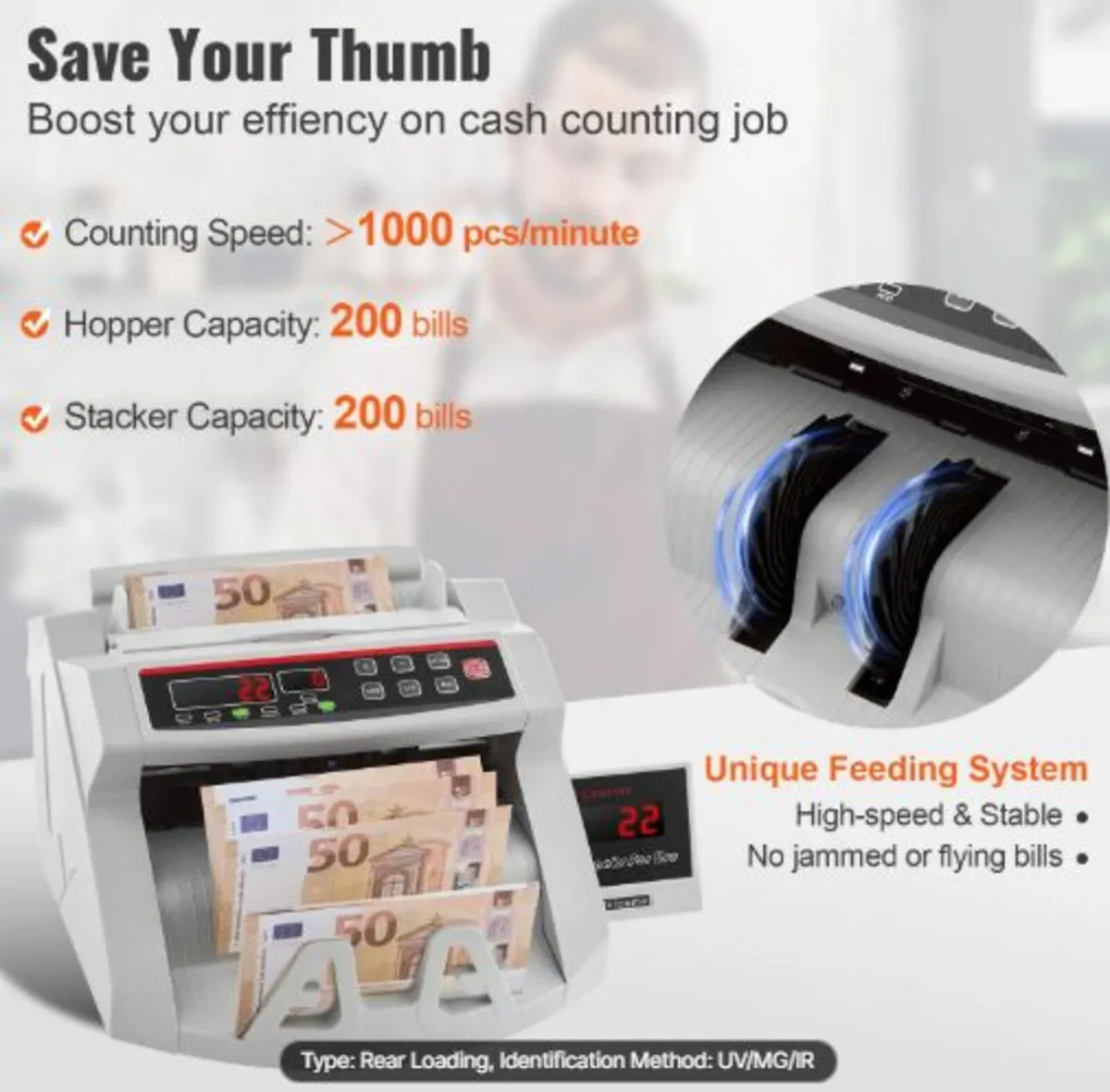 Banknotes Counter With LED Display, Professional - Image 3