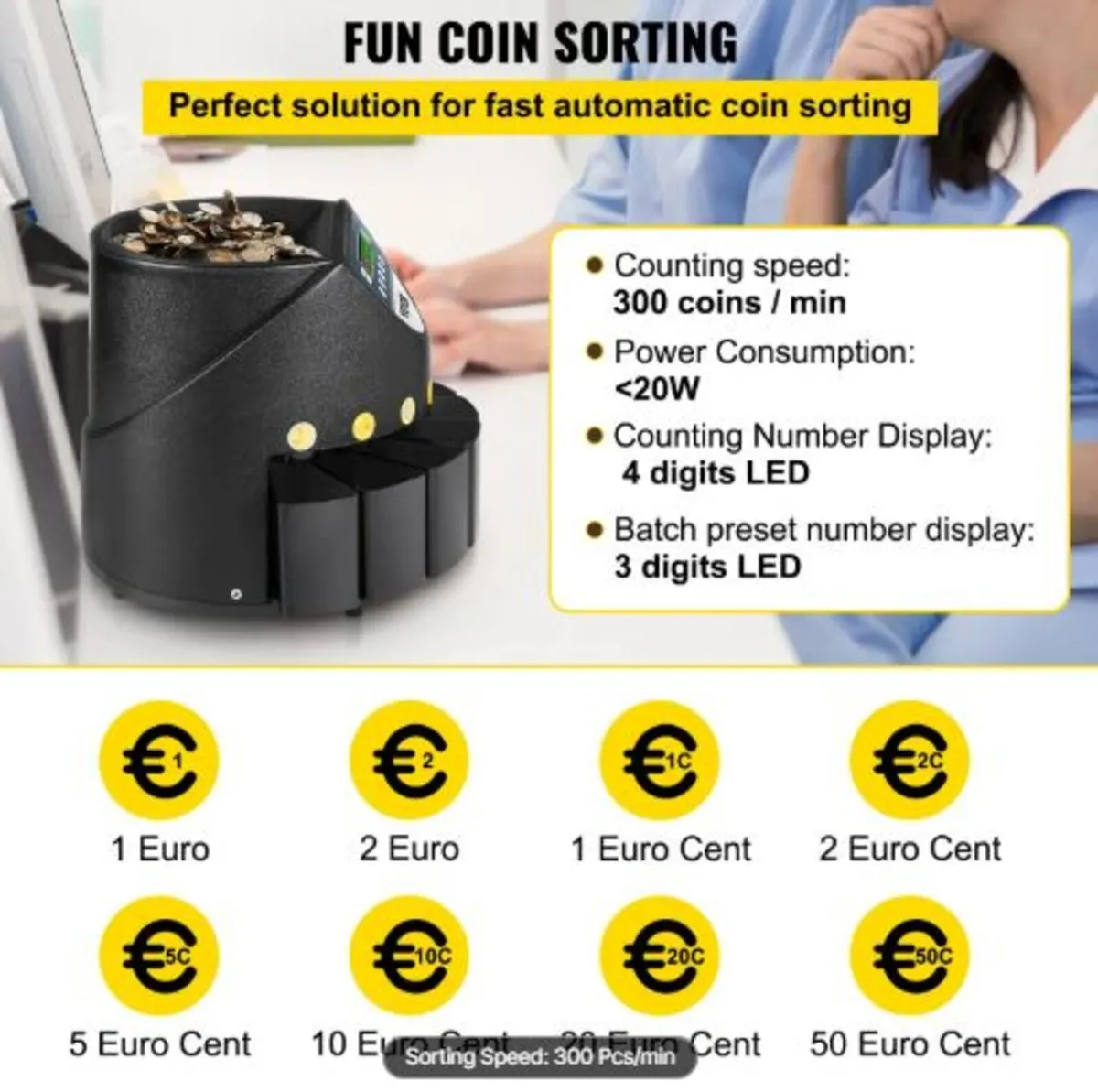 Euro Coin Counter Sorter 500-1000 Coins Electronic - Image 2