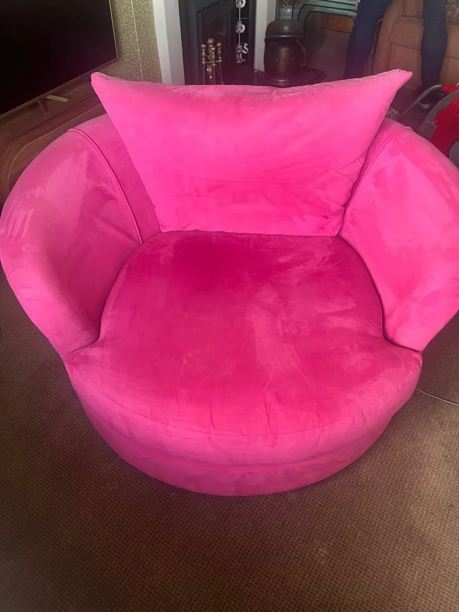 Swivel armchair - pink velour - Image 2