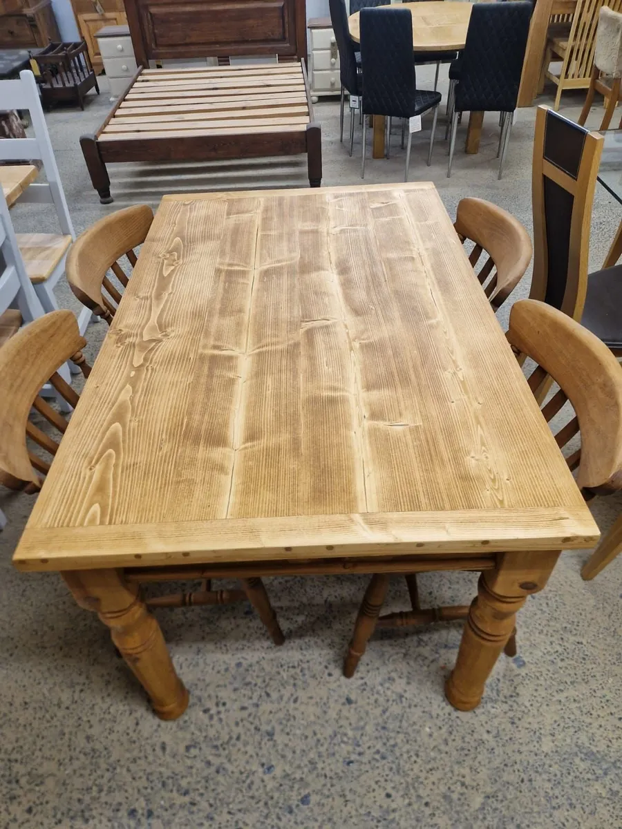 Farmhouse table, 4 vintage Farmhouse chairs - Image 2