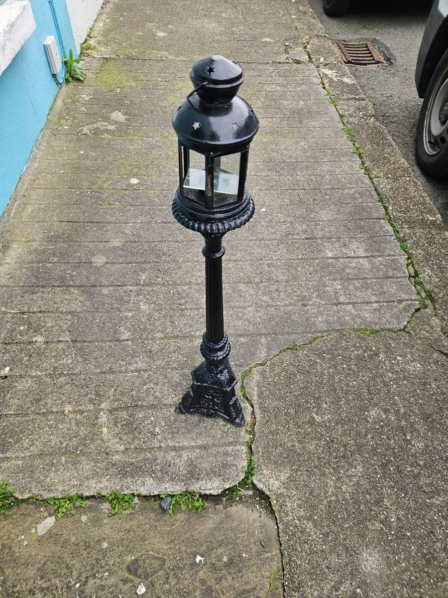 Vintage Cast Iron Stand with Lamp - Image 1