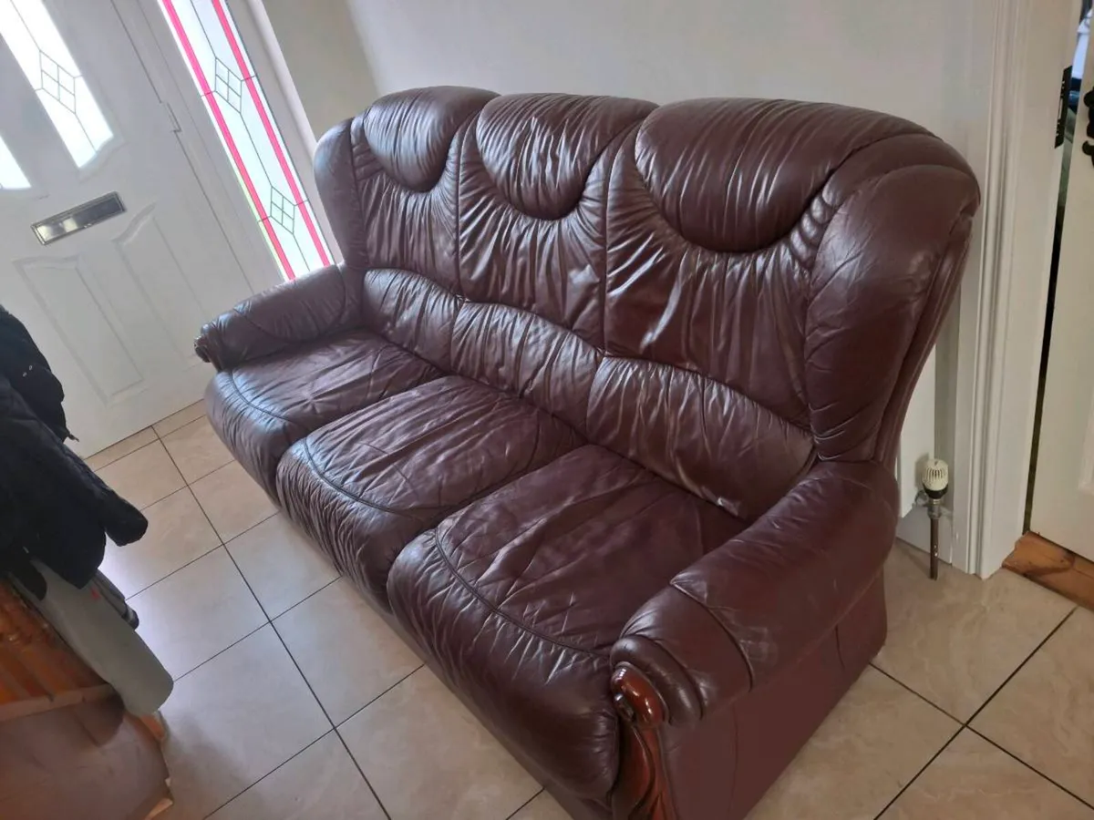 Leather 3 seater sofa - Image 2
