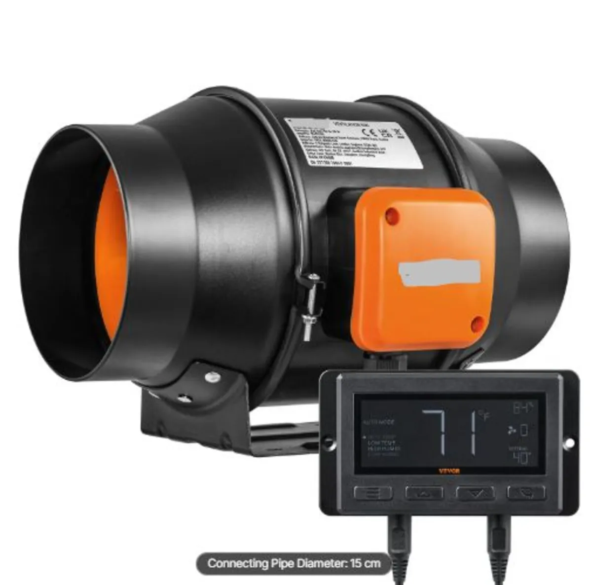 Inline Duct Fan, 6-Inch 402 CFM with Temperature - Image 1