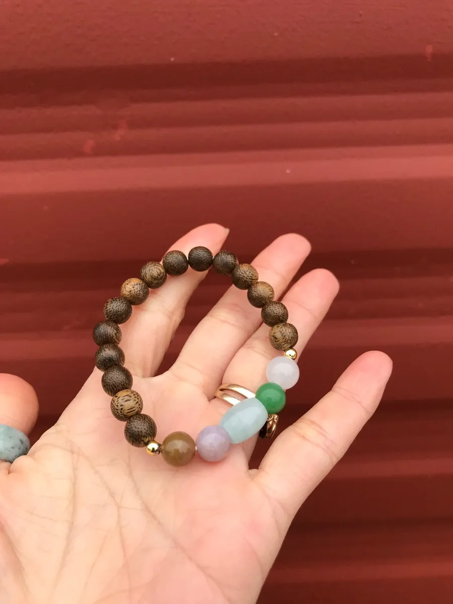 Agarwood mix natural gemstones bracelet - Image 1