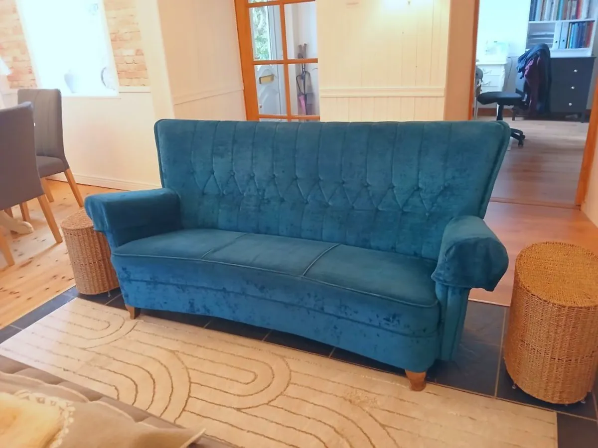 Queen Anne Sofa 3-seater teal velvet 188cm 74inch - Image 3