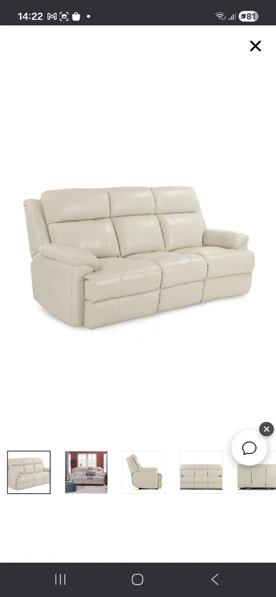 3 seater leather sofa (cream) recliner - Image 1