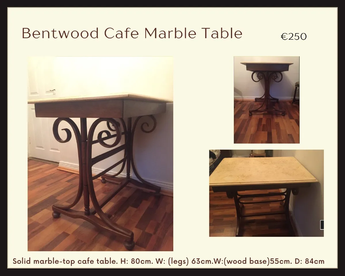 Vintage Bentwood Cafe Marble-Top Table - Image 1
