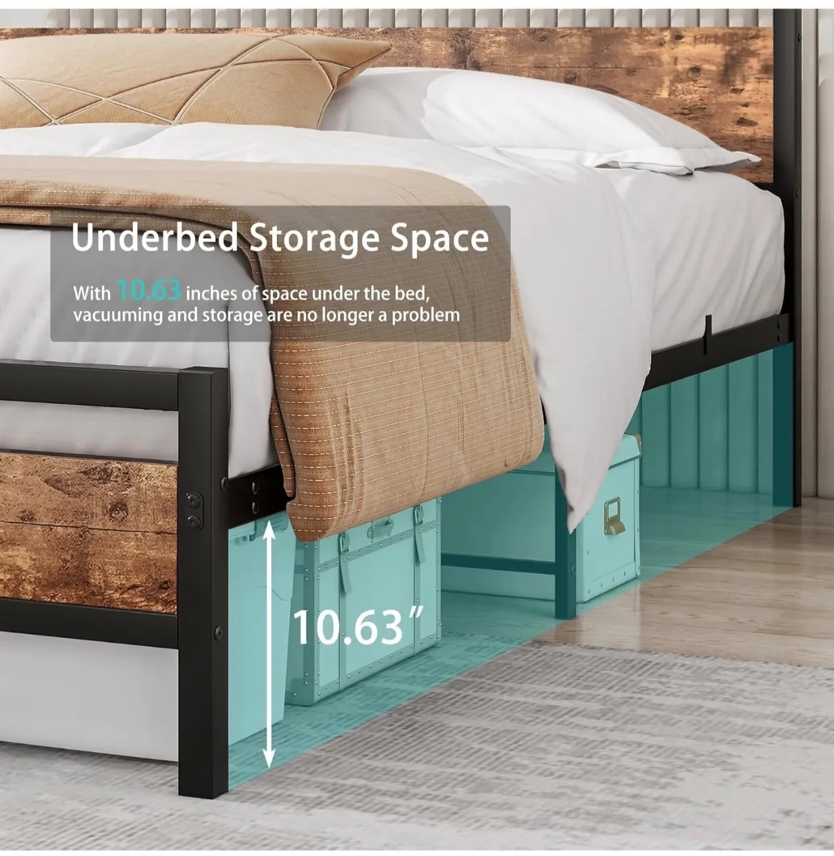 Double Bed Frame with Wooden Headboard - Image 3