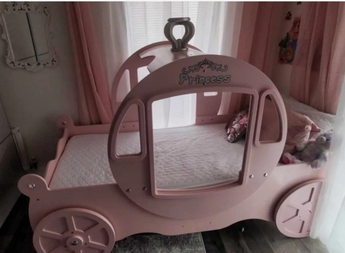 Pink Single Princess Carriage Bed + Matching Items - Image 1