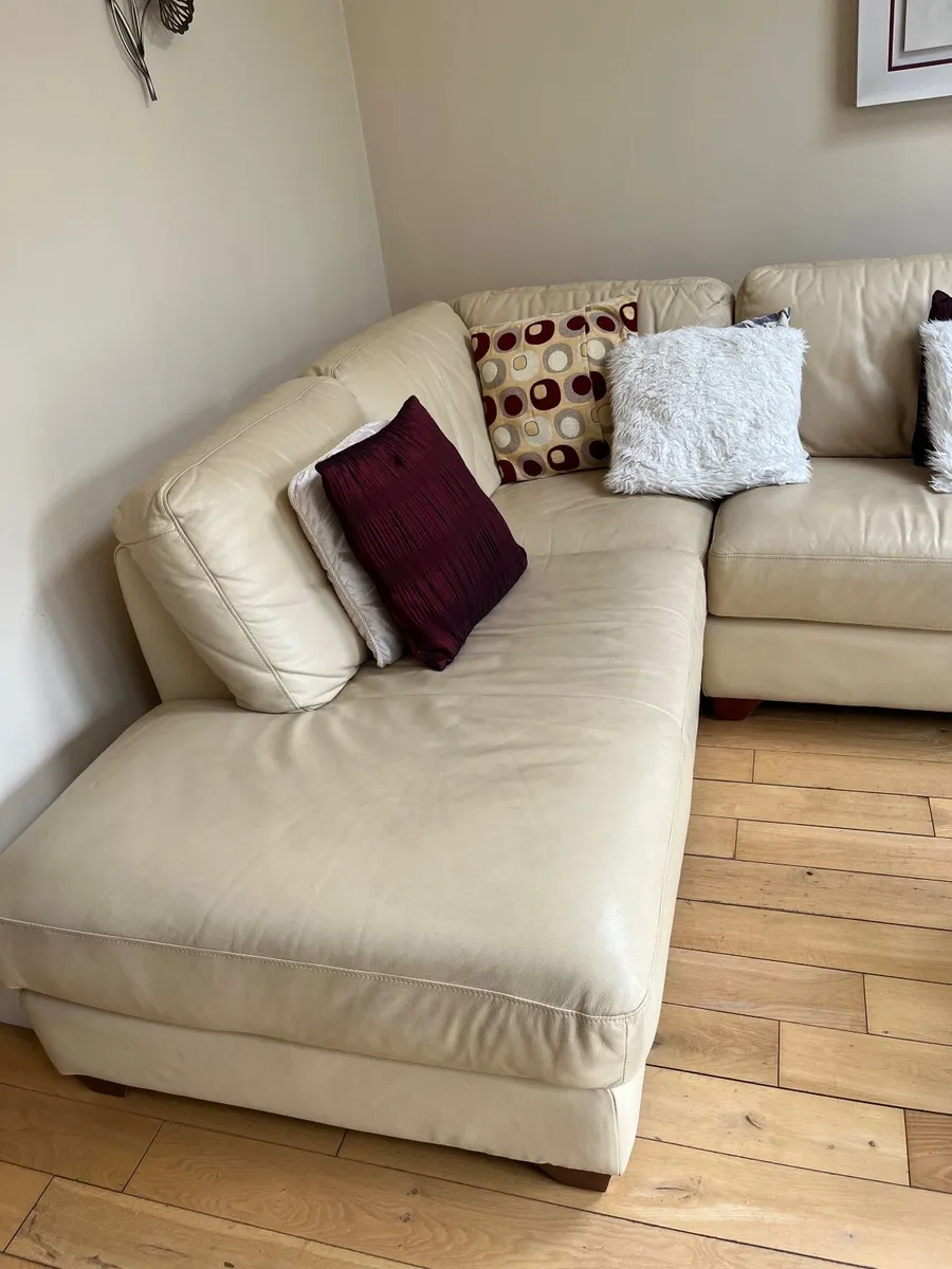 Cream leather couch - Image 1