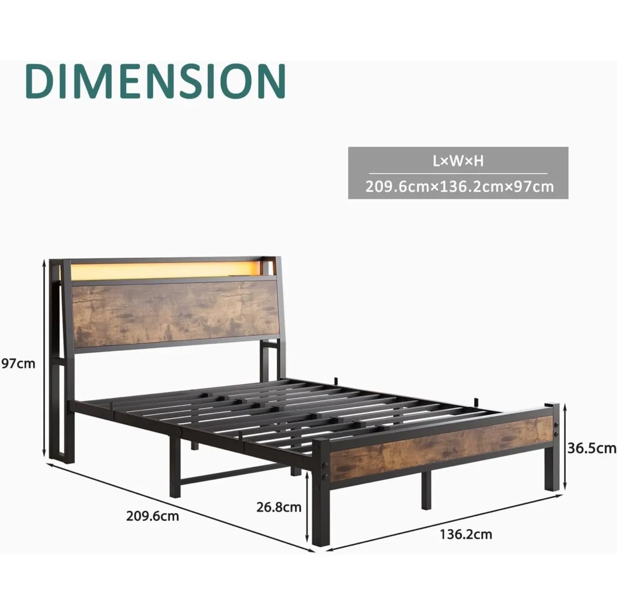 Double Size Bed Frame with Charging Station and LE - Image 2