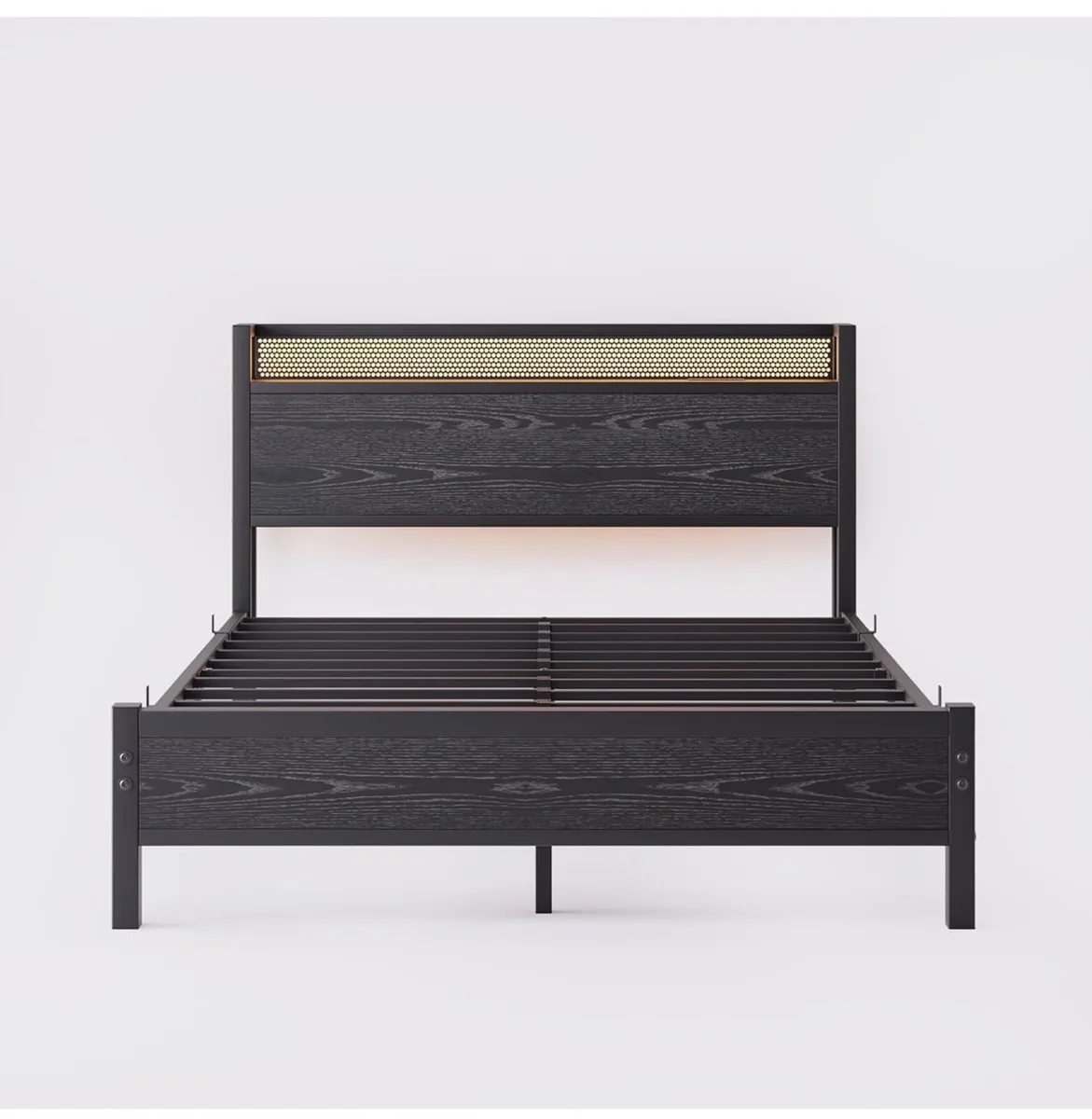 Double Bed Frame with LED Lights Storage Headboard - Image 2