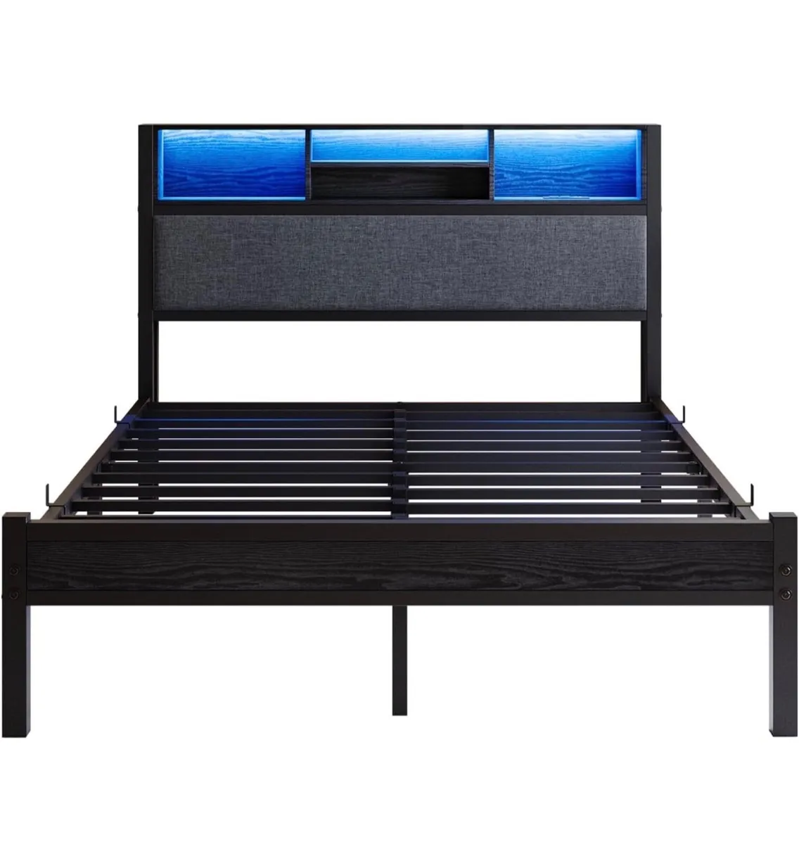 Double Bed Frame with Charging Station and LED Lig - Image 2