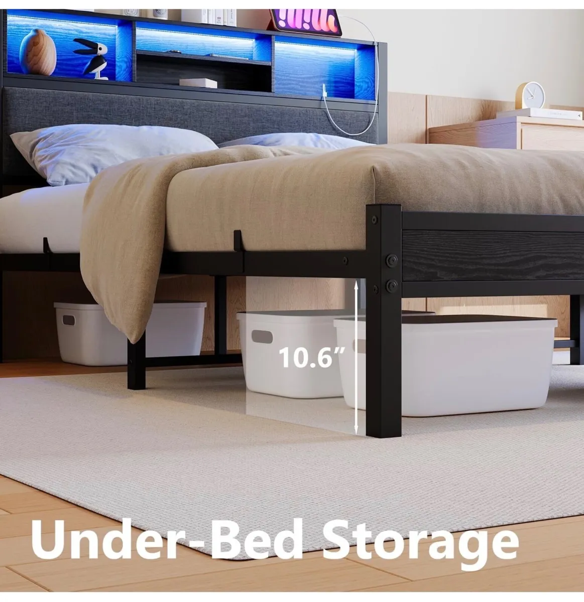 Double Bed Frame with Charging Station and LED Lig - Image 3