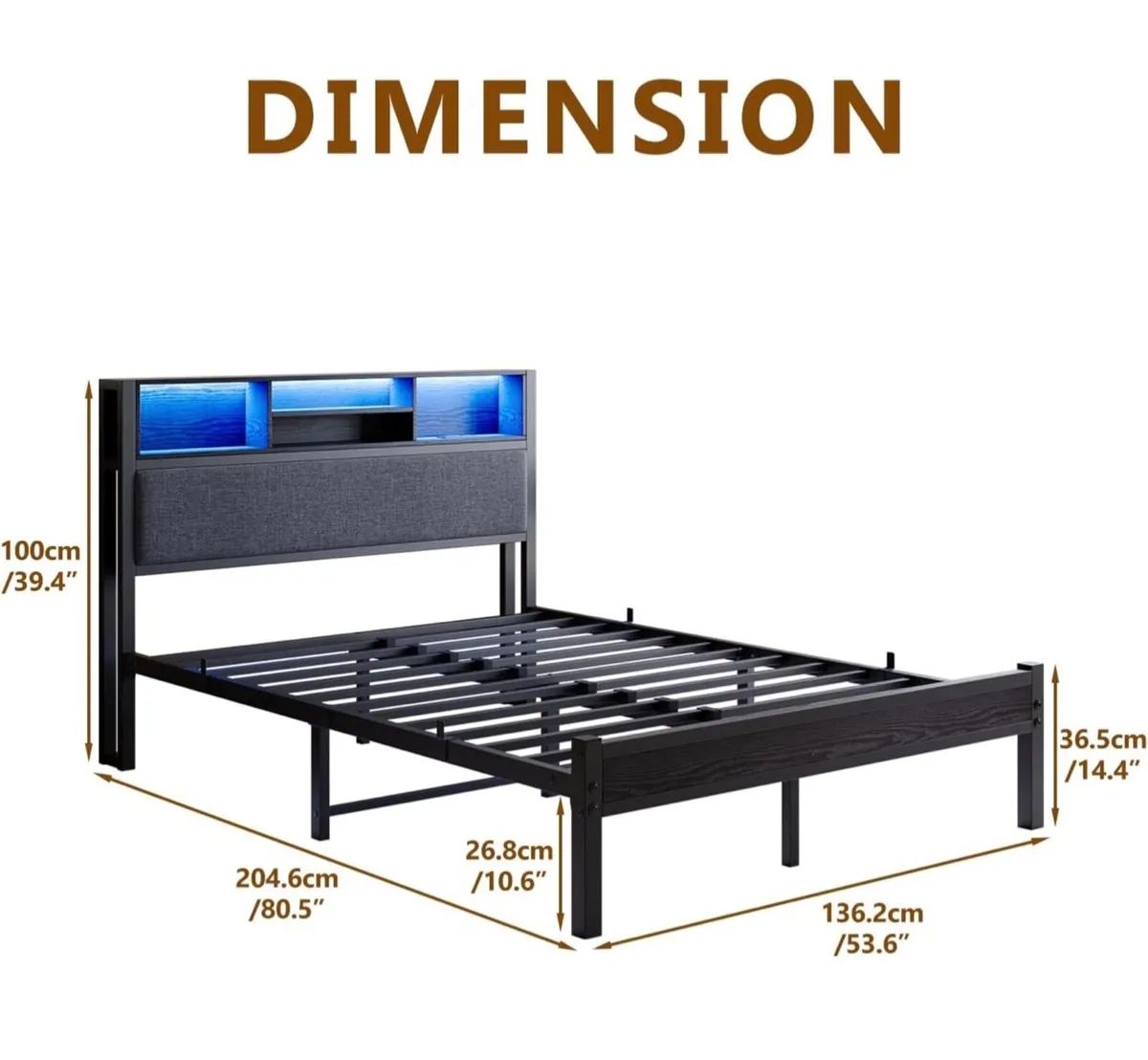 Double Bed Frame with Charging Station and LED Lig - Image 3