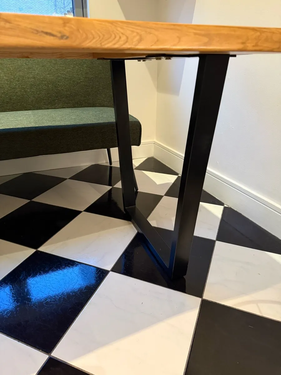 Oak table dining kitchen black metal legs 140cm - Image 2