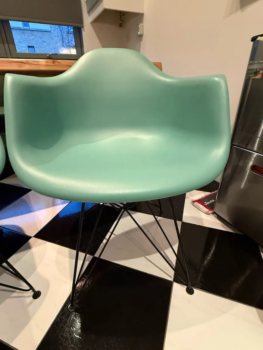 Green plastic and black metal chair set of 2 - Image 2