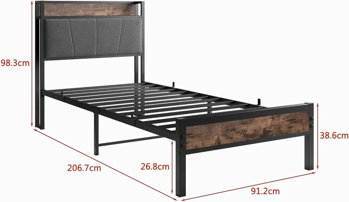 3ft Single Bed Frame with Storage Headboard Heavy - Image 2