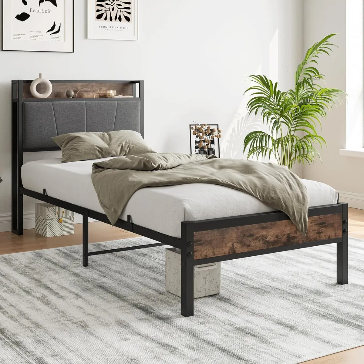 3ft Single Bed Frame with Storage Headboard Heavy - Image 3