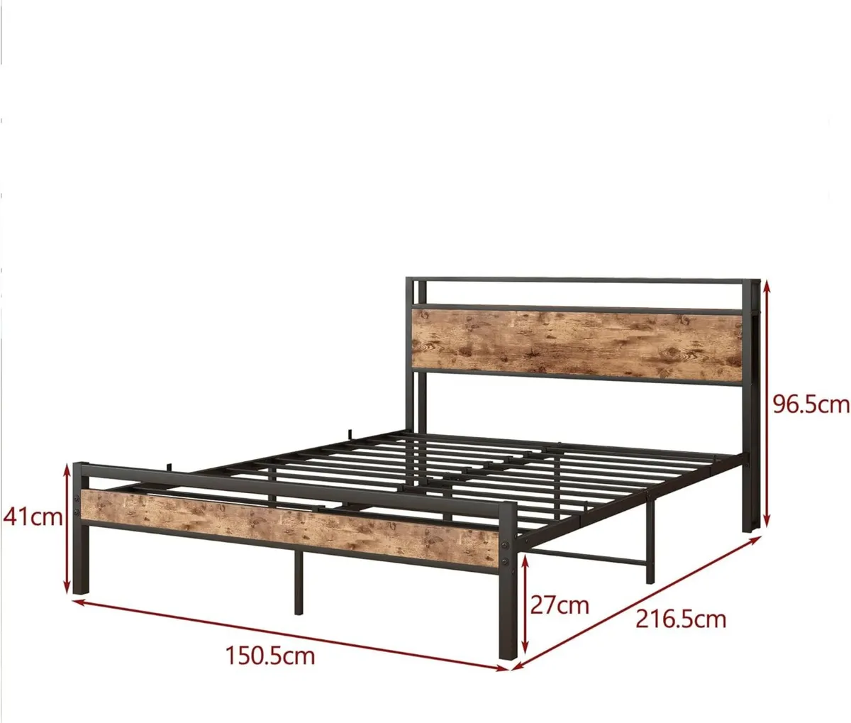 King Size Bed Frame with Storage Wooden Headboard - Image 2