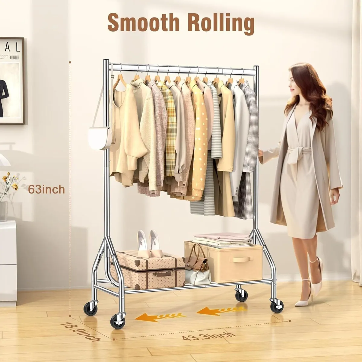 Heavy Duty Clothes Rail Load 180 KG Rolling - Image 3