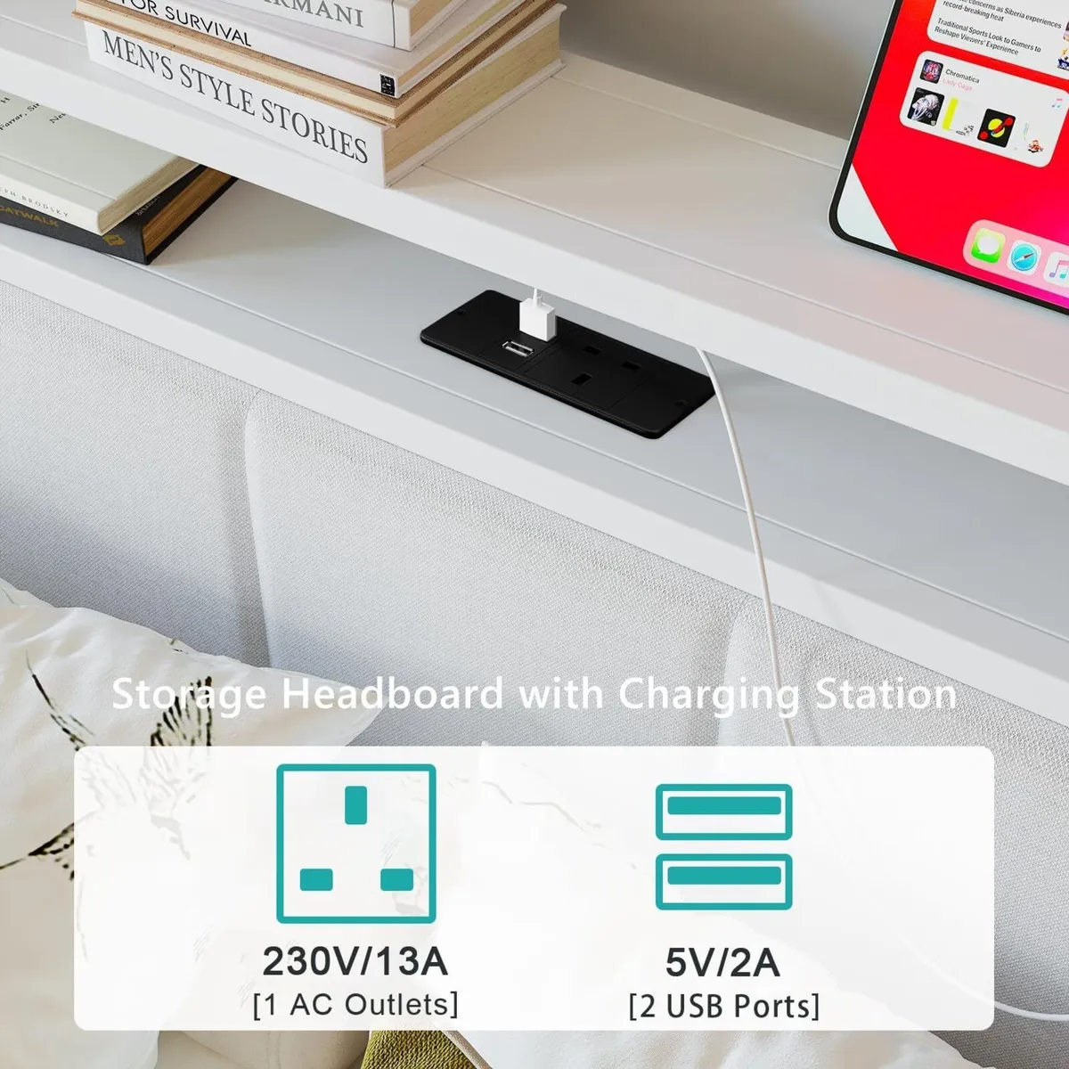 3FT Single Bed Frame with LED Lights and Charging - Image 4