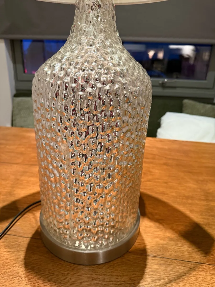 Table lamp tall silver and beige - Image 2