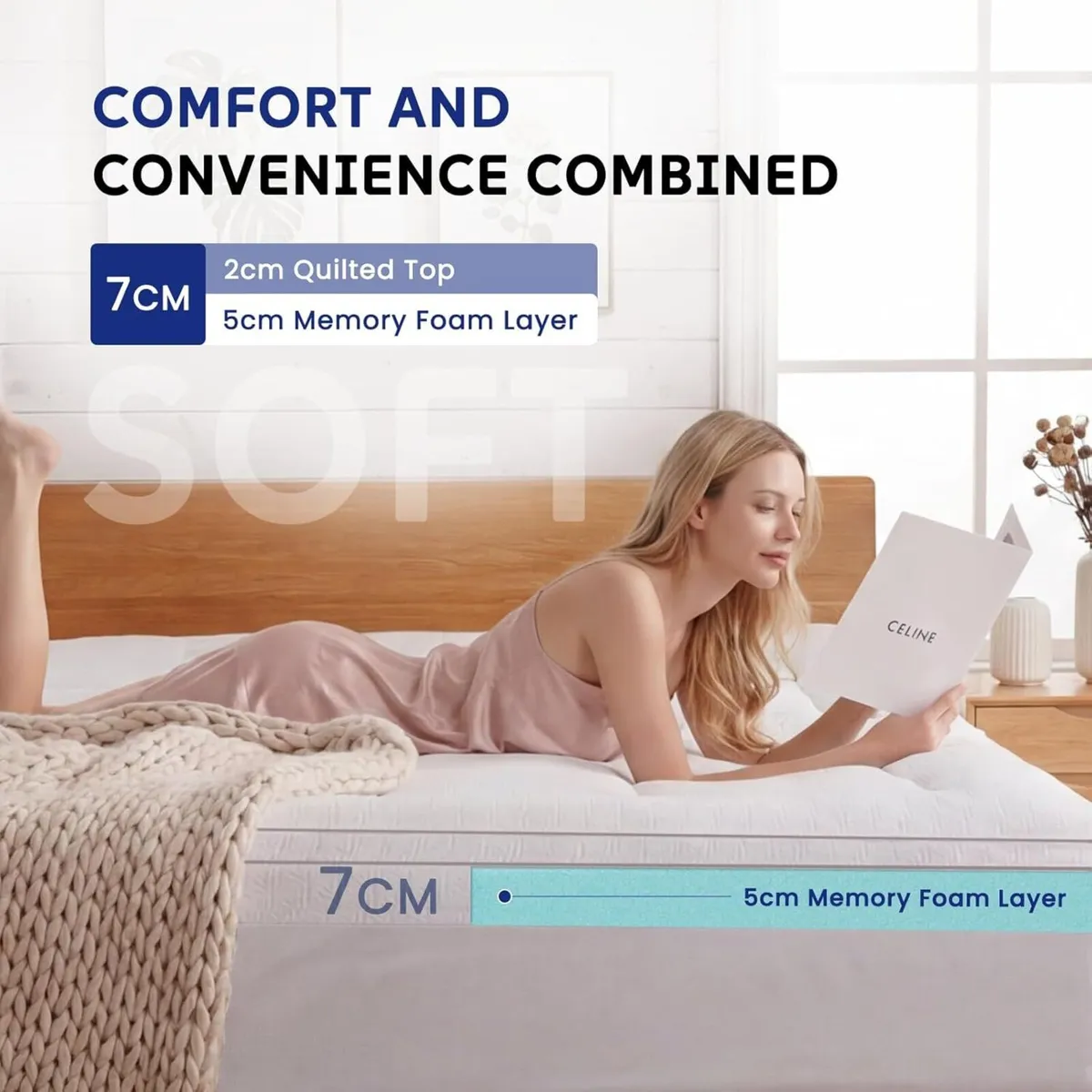 Dual Layer Memory Foam Mattress Topper King 7cm - Image 4