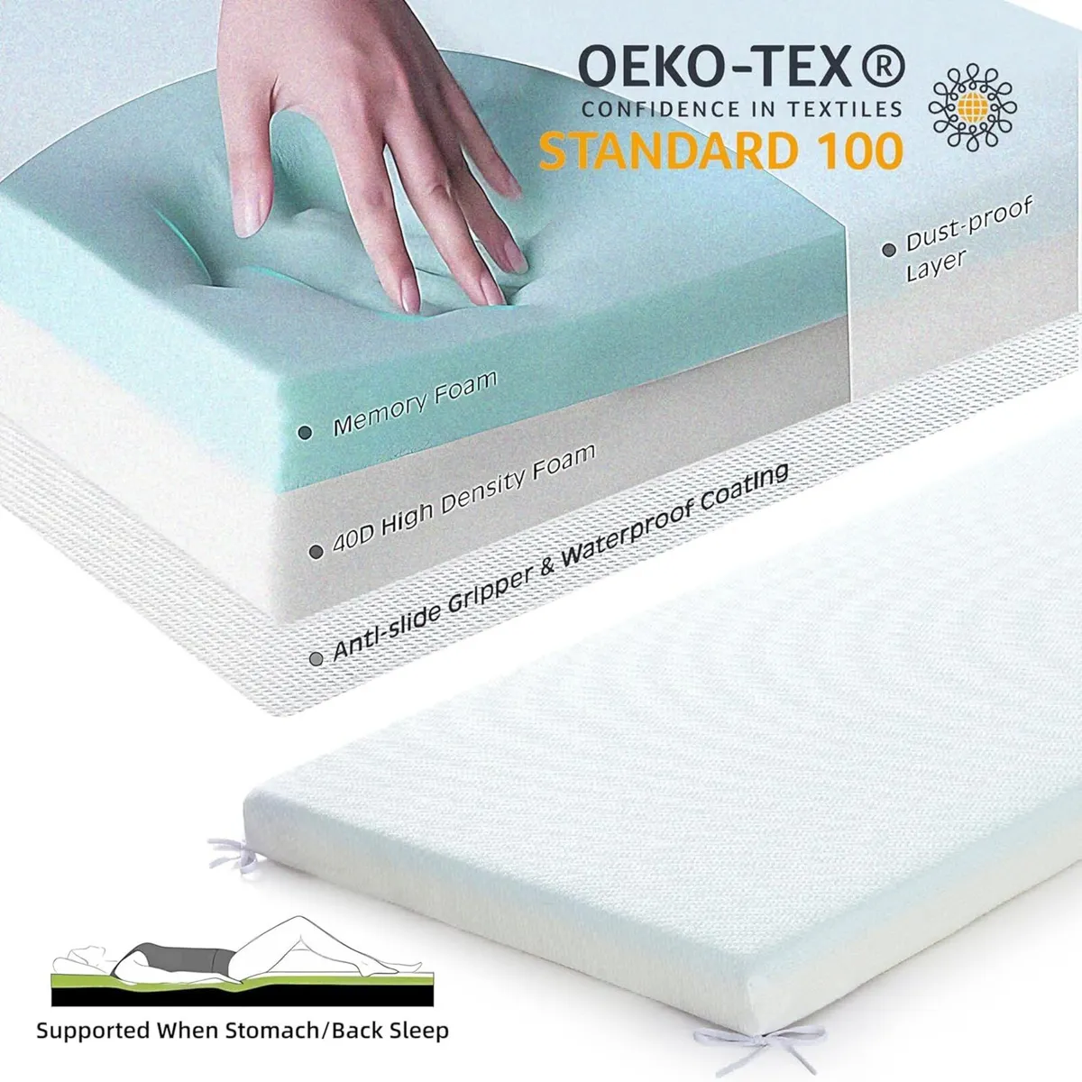 Single Gel Memory Foam Mattress Topper For - Image 3