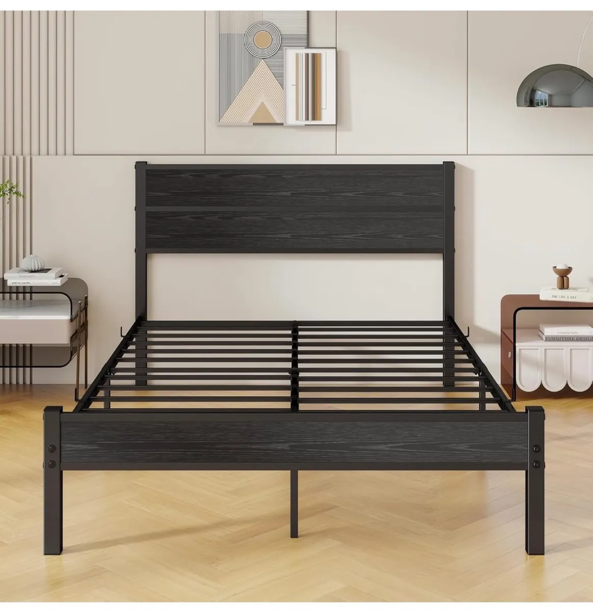 Double Bed Frame with Wooden Headboard - Image 4