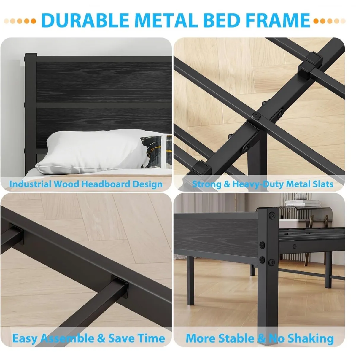 Double Bed Frame with Wooden Headboard - Image 2