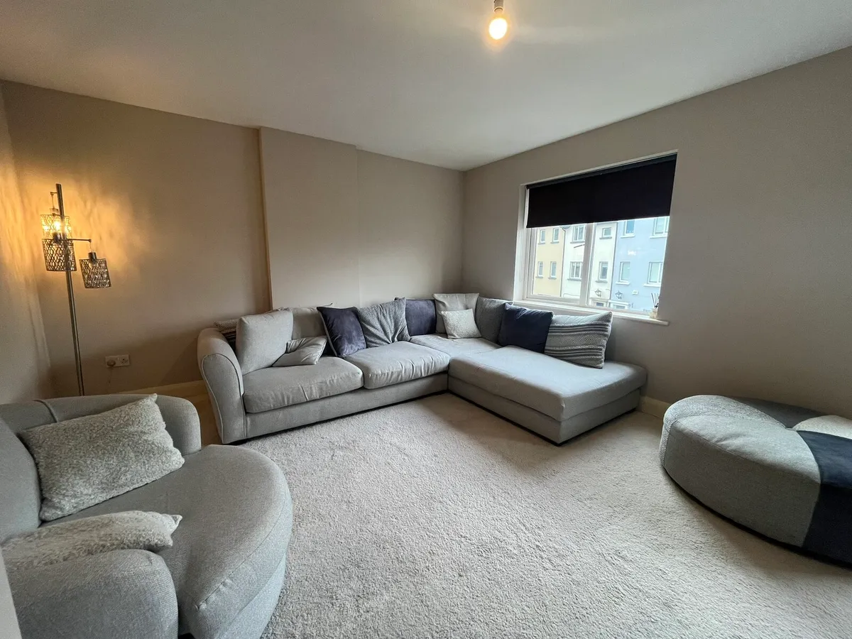 L shape couch, foot stool & swivel chair - Image 1