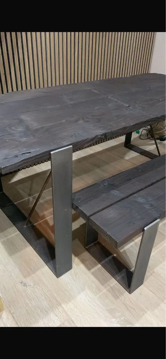 Steel frame table with bench - Image 3