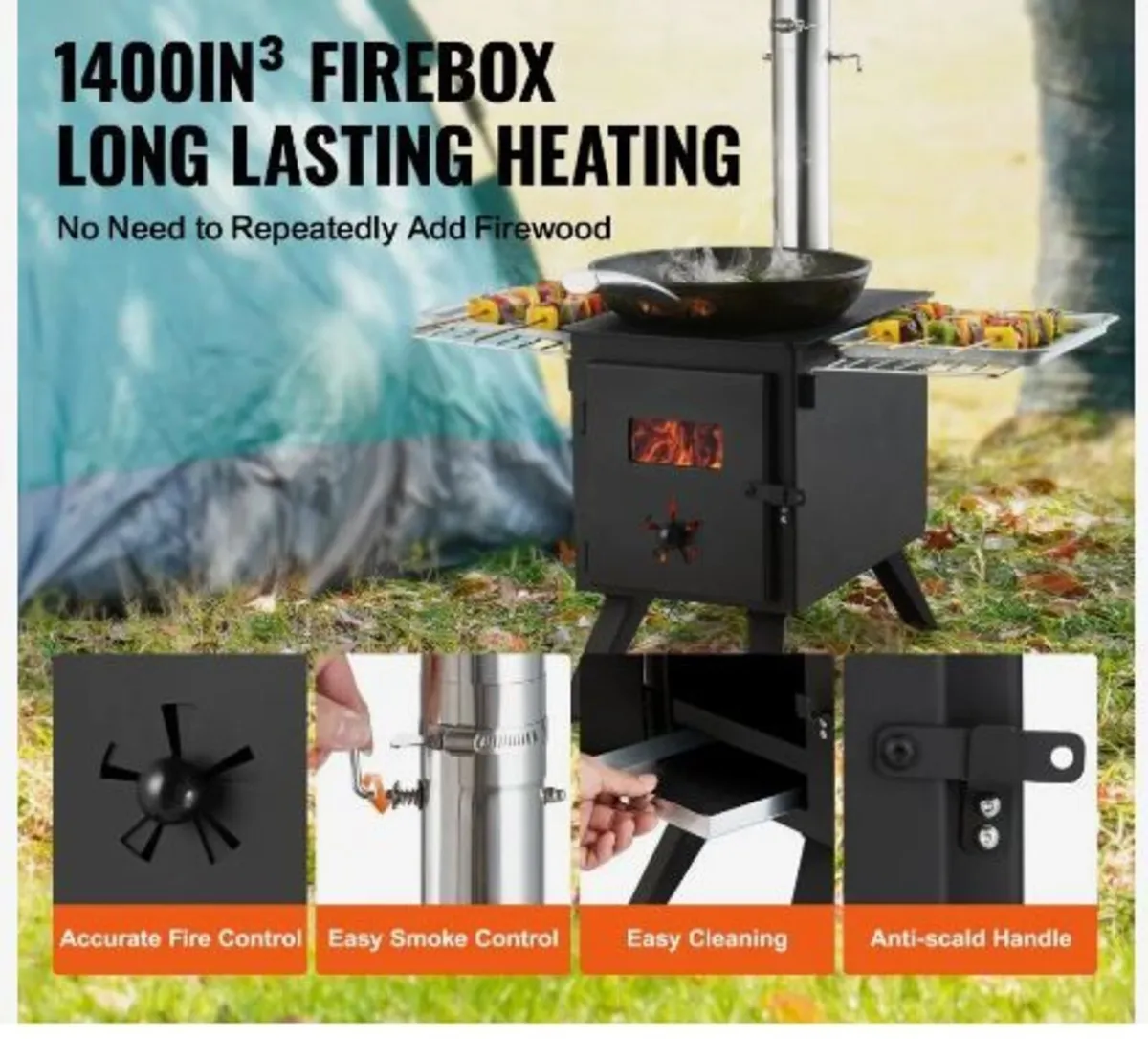 Wood Stove, 218.4 cm, Alloy Steel Camping Tent - Image 3