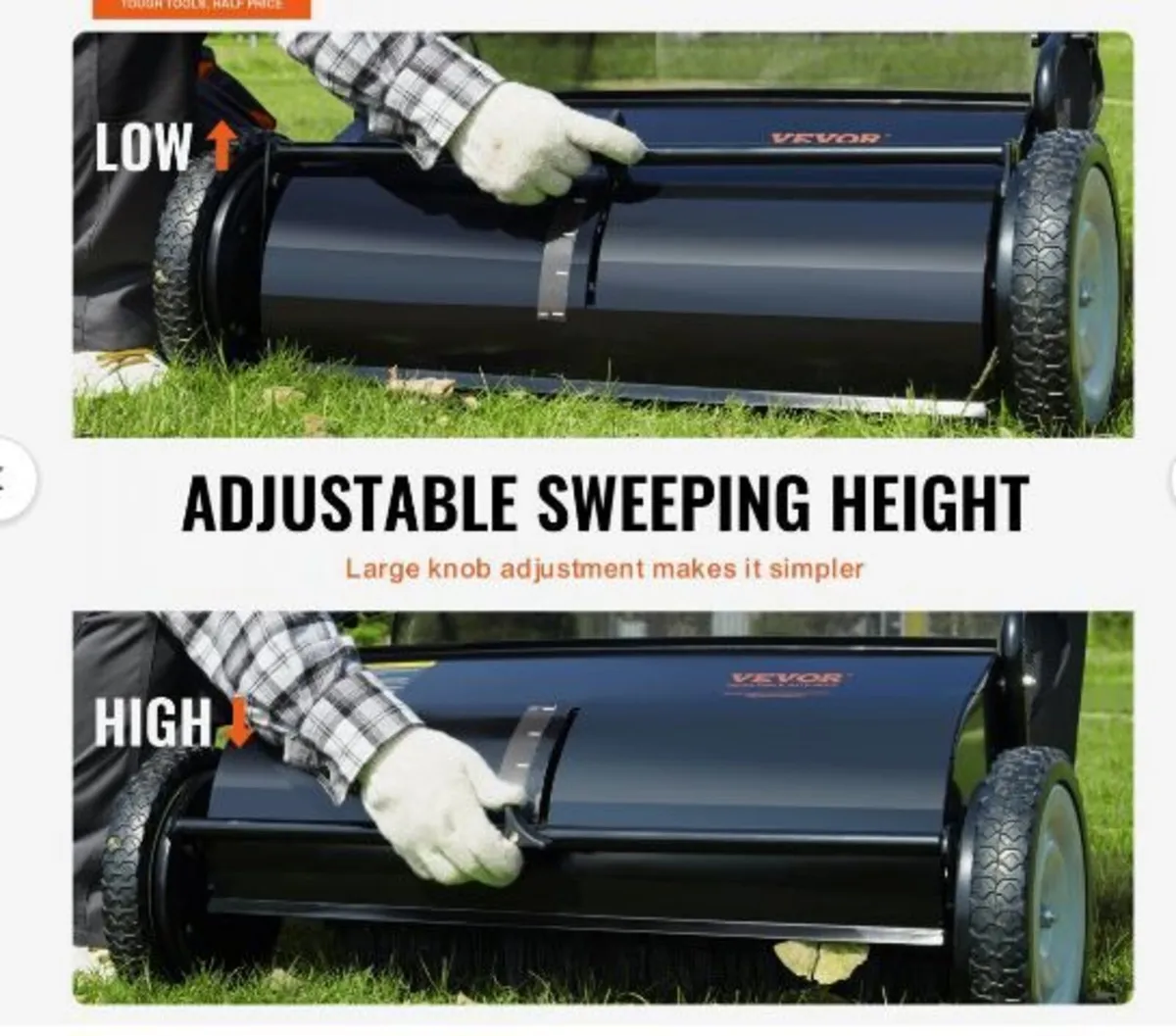 Push Lawn Sweeper, 26-inch Leaf & Grass Collector - Image 2