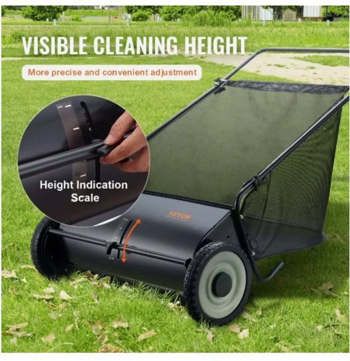 Push Lawn Sweeper, 26-inch Leaf & Grass Collector - Image 4